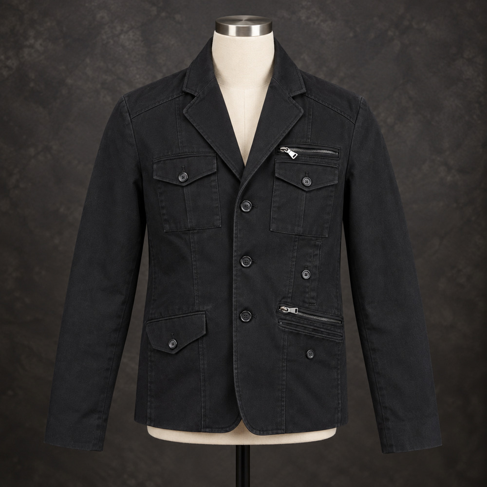 INC International Concepts Mens Black Military Utility Blazer Jacket Size Small